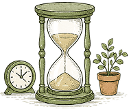 An hourglass beside a PDF document